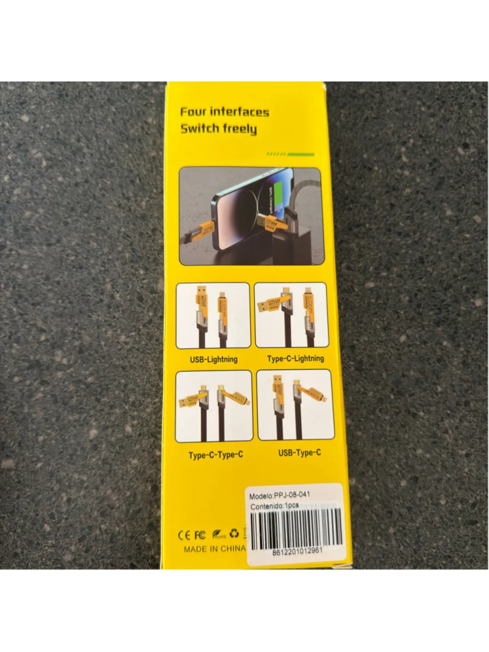 4-in-1 Fast Charging Mech Data Cable, One Size, Yellow and Black